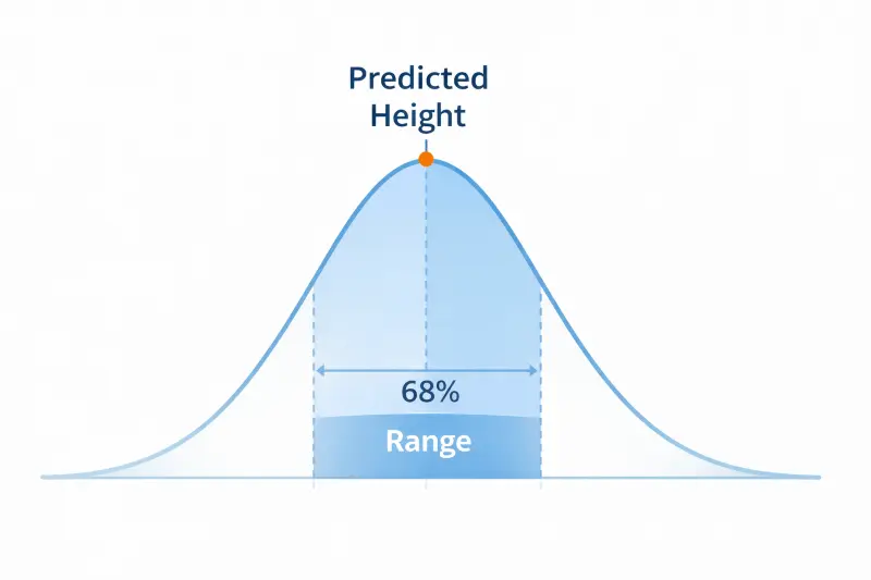 Children's height prediction distribution - bell curve showing how genetic height predictions are distributed around the mid-parental height target