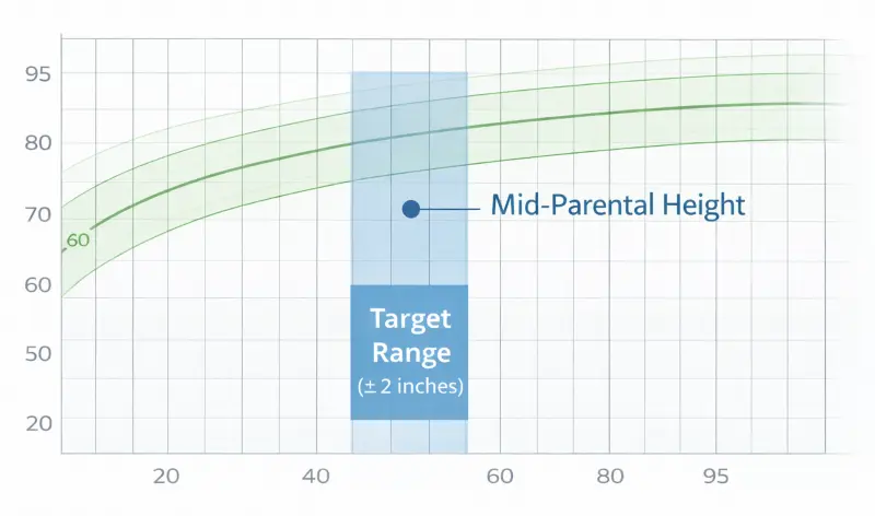 Growth chart showing target range illustration with standard deviation for mid-parental height
