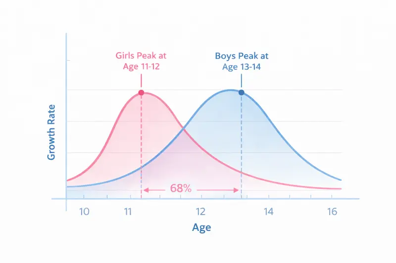 Growth spurt comparison between boys and girls showing timing differences